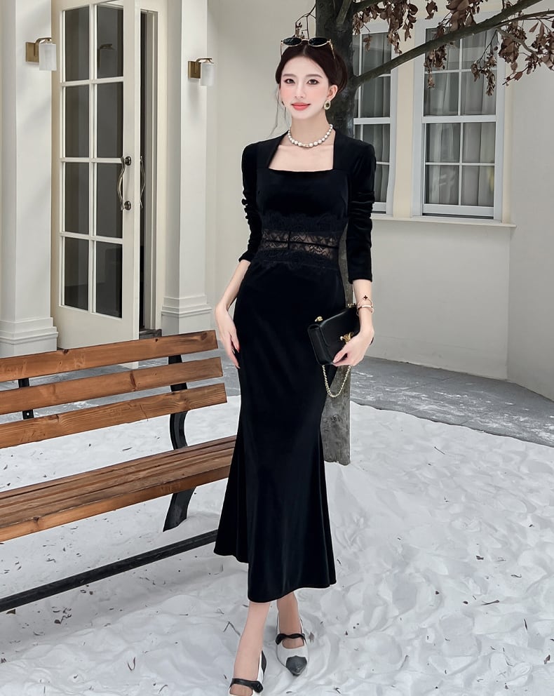 【dress】レースドッキングマーメイドワンピース Q7287