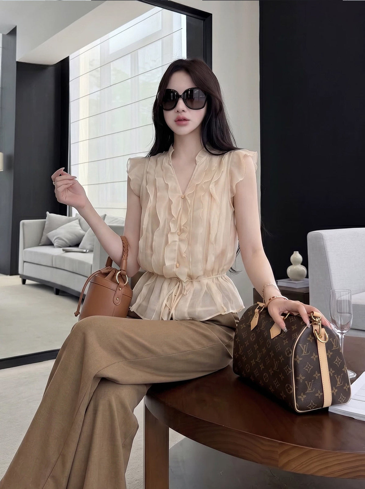 【tops】ノースリーブギャザーフリルトップス Q8746