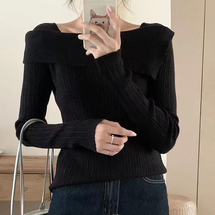 【tops】ボートネックニットトップス　M18096