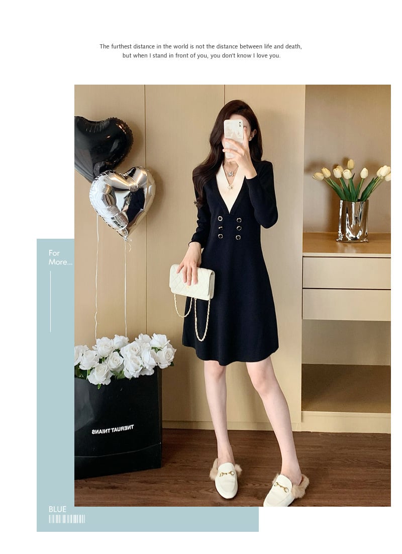 【dress】Vネックニットワンピース　M28423