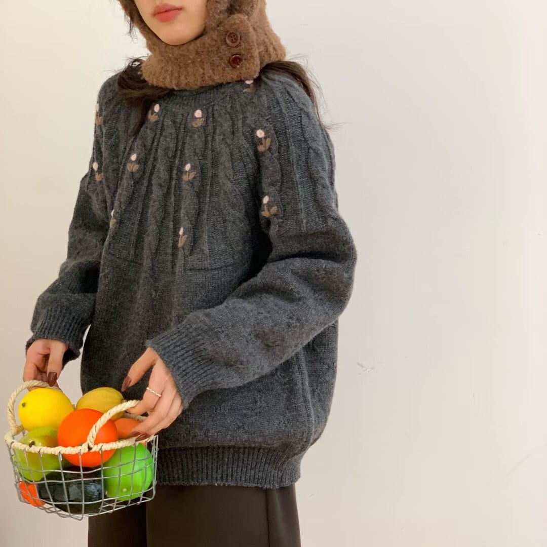 【tops】刺繍ニットセーター　M27837