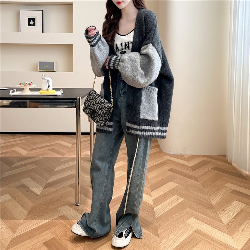 【outer】配色切り替えニットカーデ　M27503