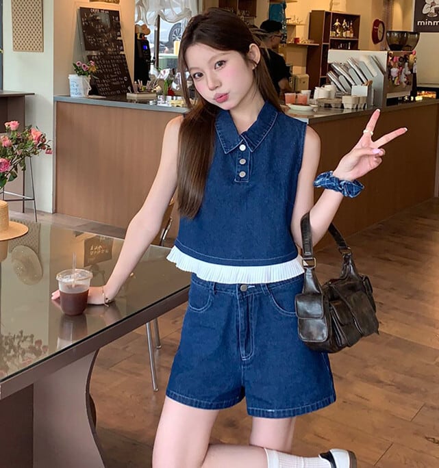【set】ノースリーブトップス×ショートパンツセット　M24132