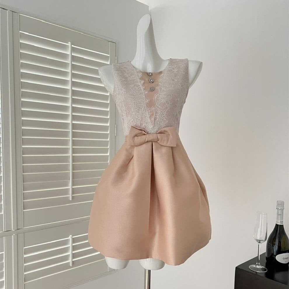 【dress】ノースリーブレース切り替えワンピース　M30095