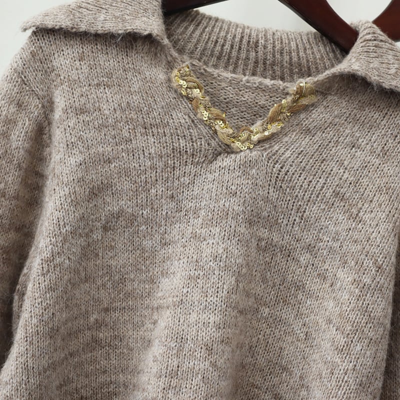 【tops】折り襟ニットセーター　M28374