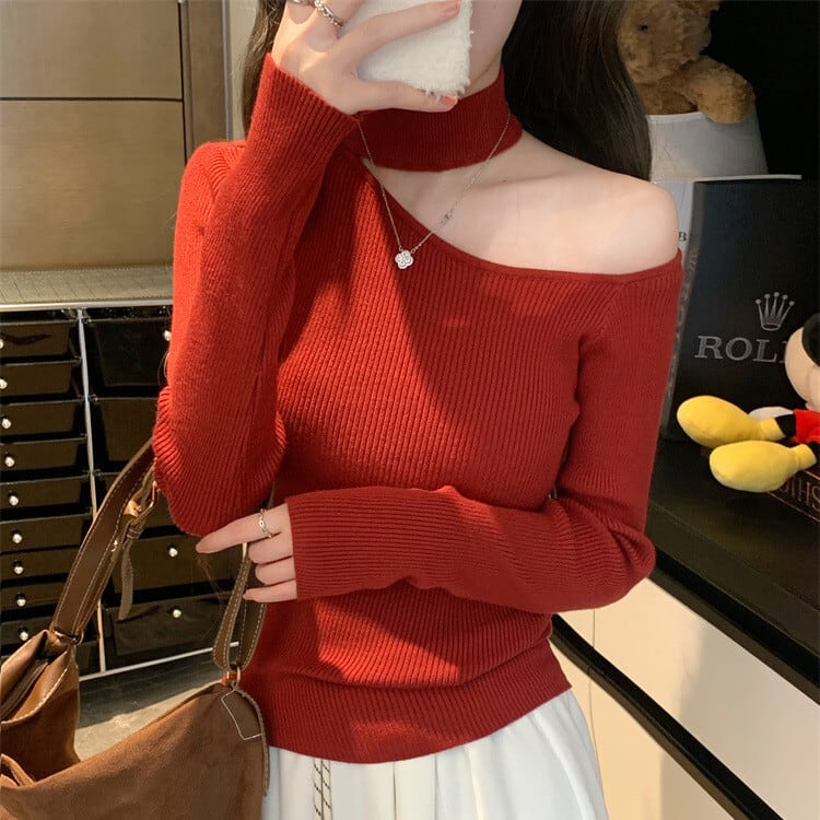 【tops】オフショルダーニットトップス　M28410
