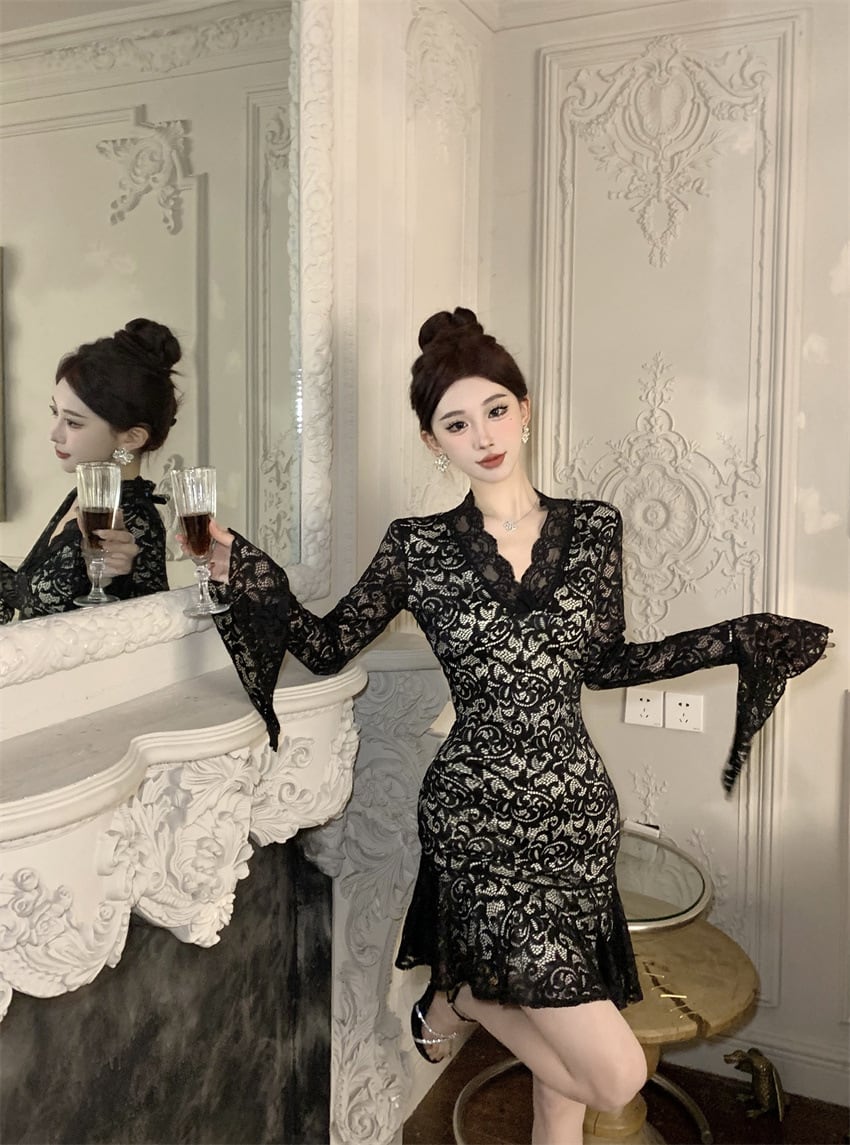 【dress】レースフリルワンピース　M26425