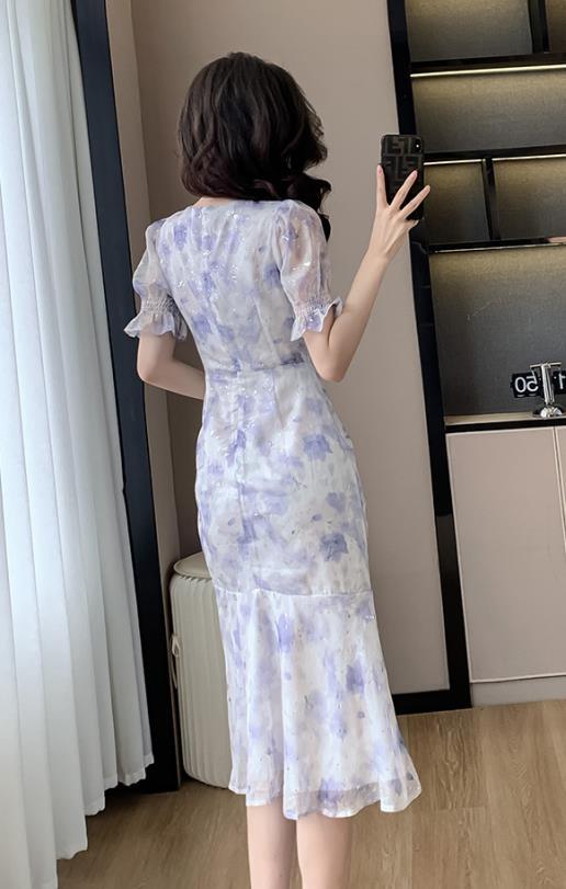 【dress】Vネック半袖マーメイドワンピースF7407