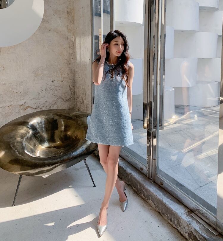 【dress】スパンコール付きツイードワンピース　N2554