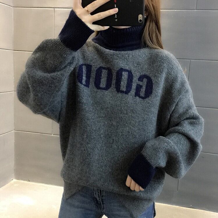 【tops】選べる3色！タートルネック長袖キャンパスお洒落ルーズ韓国風ニットセーターW0084