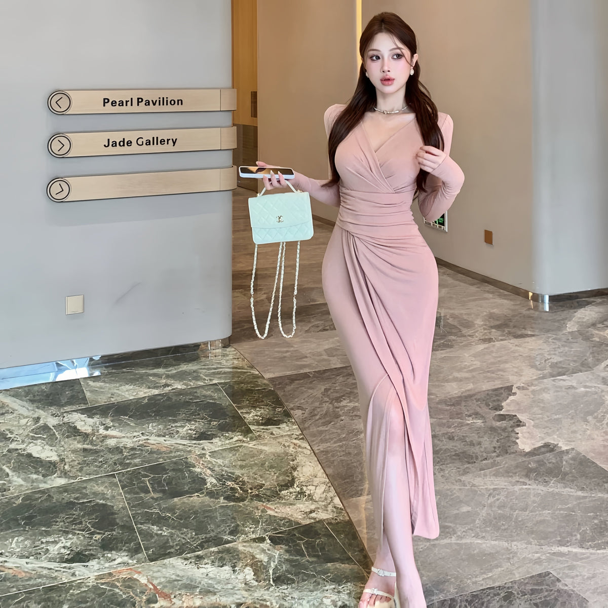【dress】スリットタイトワンピース Q6314