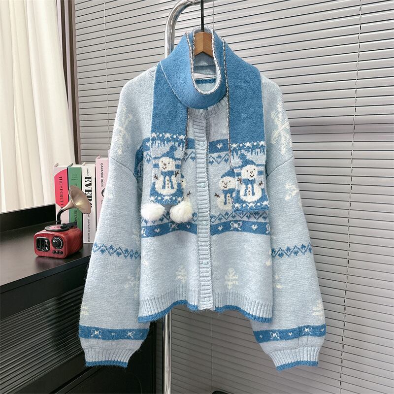【outer】ニットカーデマフラー付き　M27909