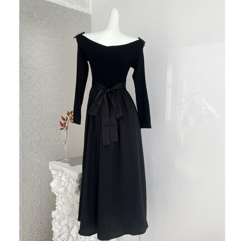 【dress】レースドッキングオフショルダーロングワンピース Q7644