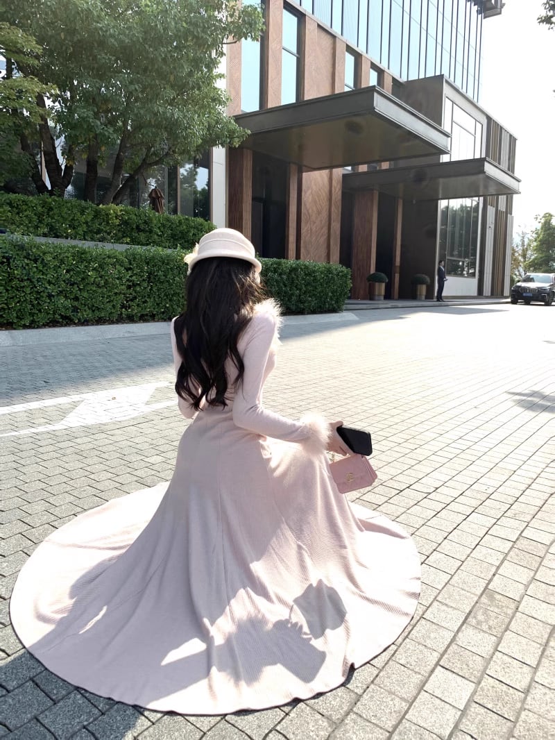 【dress】ファードッキングニットワンピース Q7589
