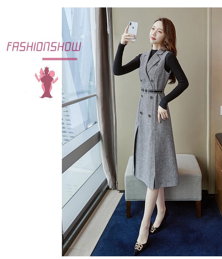 【set】好感度UP!気質満点レトロ高品質秋冬新作トップス+ベストワンピース２点セット G4723