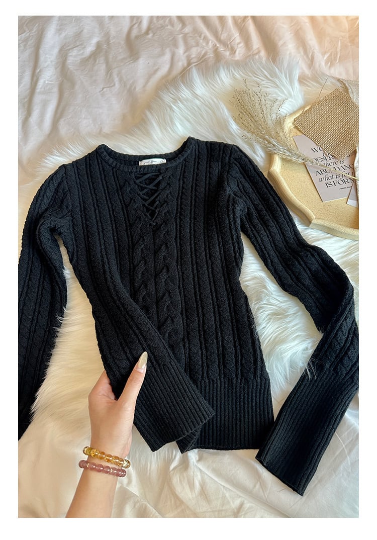【tops】カットワークニットトップス　ニットトップス