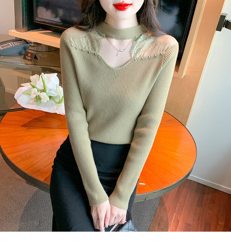 【tops】レースドッキングニットトップス　M27628
