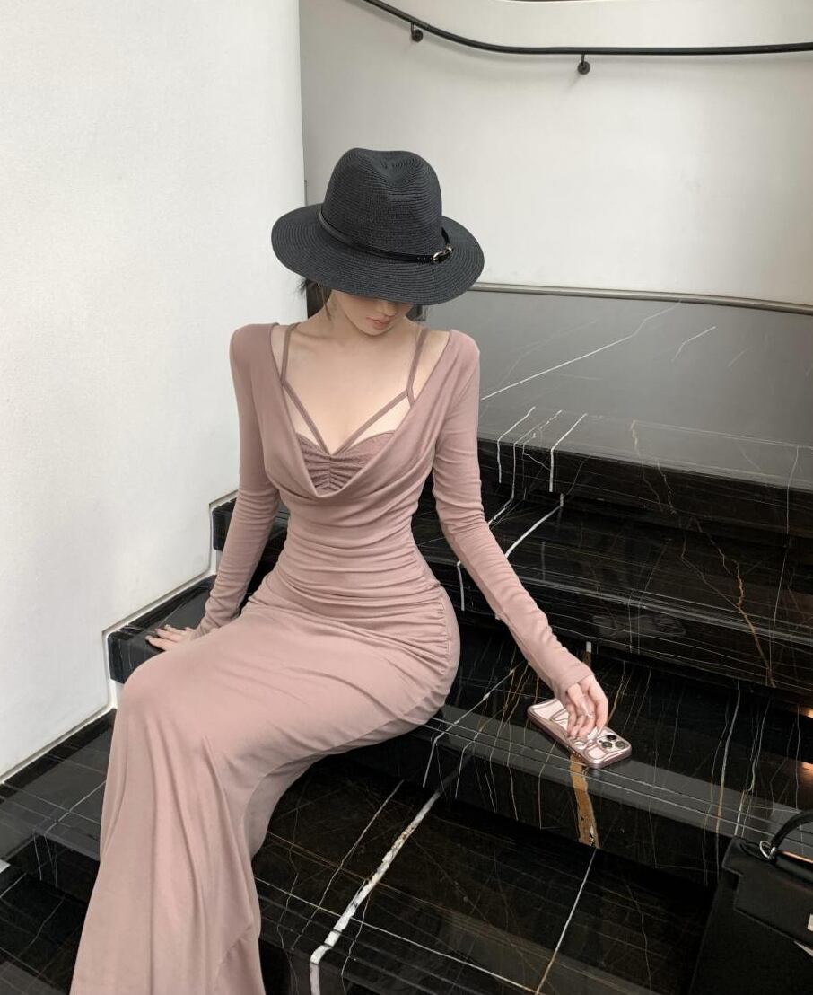 【dress】ストラップショルダーマーメイドワンピース Q7420