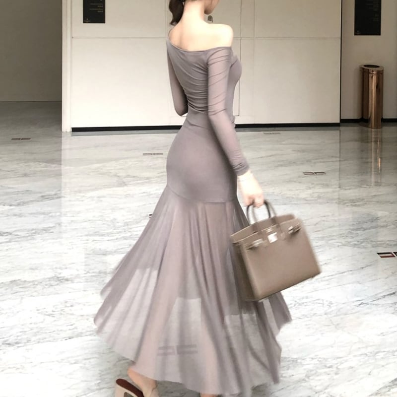 【dress】ワンショルダーマーメイドワンピース Q6850