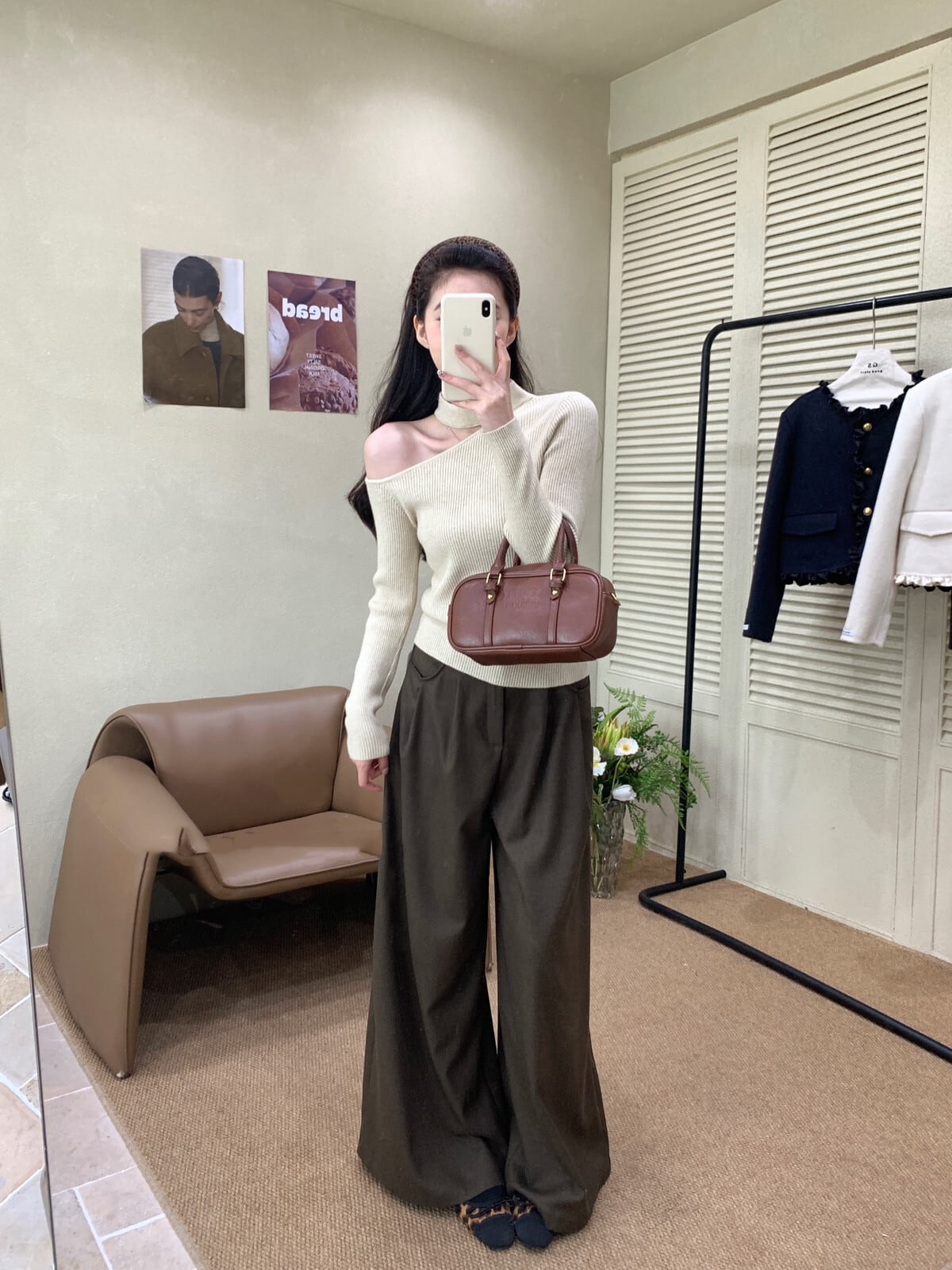 【tops】ワンショルハイネックニットトップス　N2931