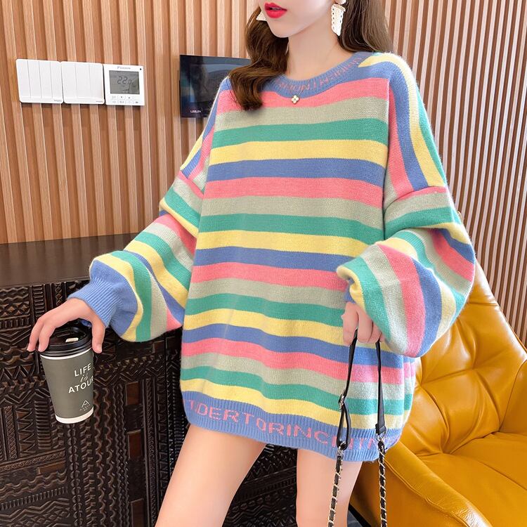 【tops】ボーダー柄ニットセーター　M18631