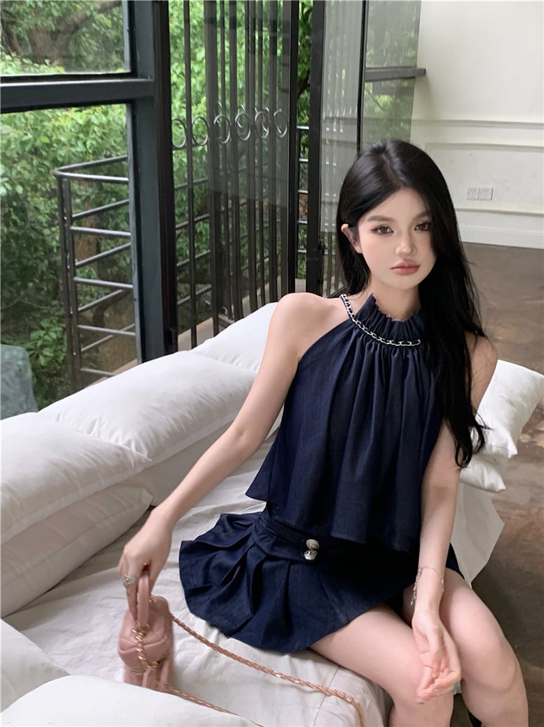 【set】デニムキャミソール+ギャザースカート２点セットG21347