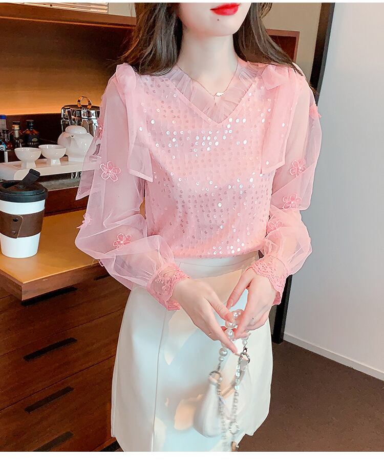 【tops】チュールコンビシャツトップス　M29227