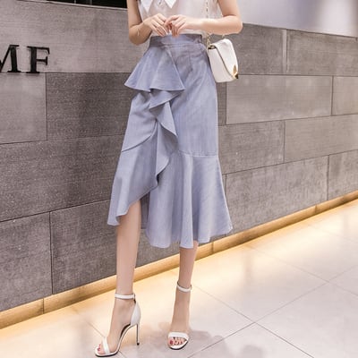 【bottoms】エレガント無地気質満点ファッション不規則フリルフィッシュテールスカート