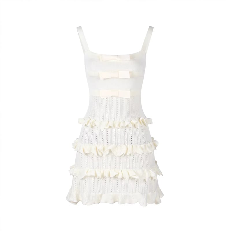 【dress】リボン付きニットティアードキャミワンピース Q8382