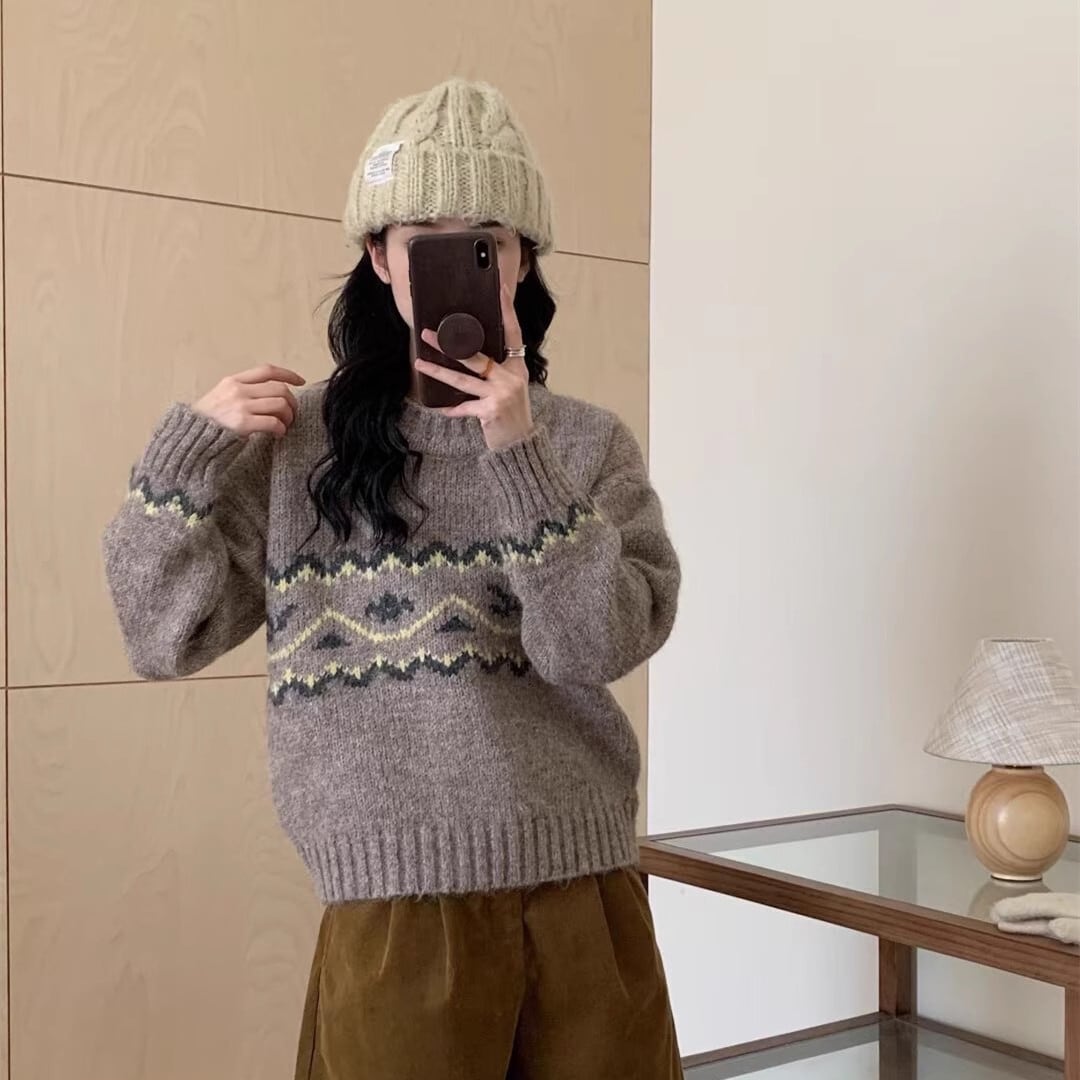 【tops】ジャカードニットセーター　M27175