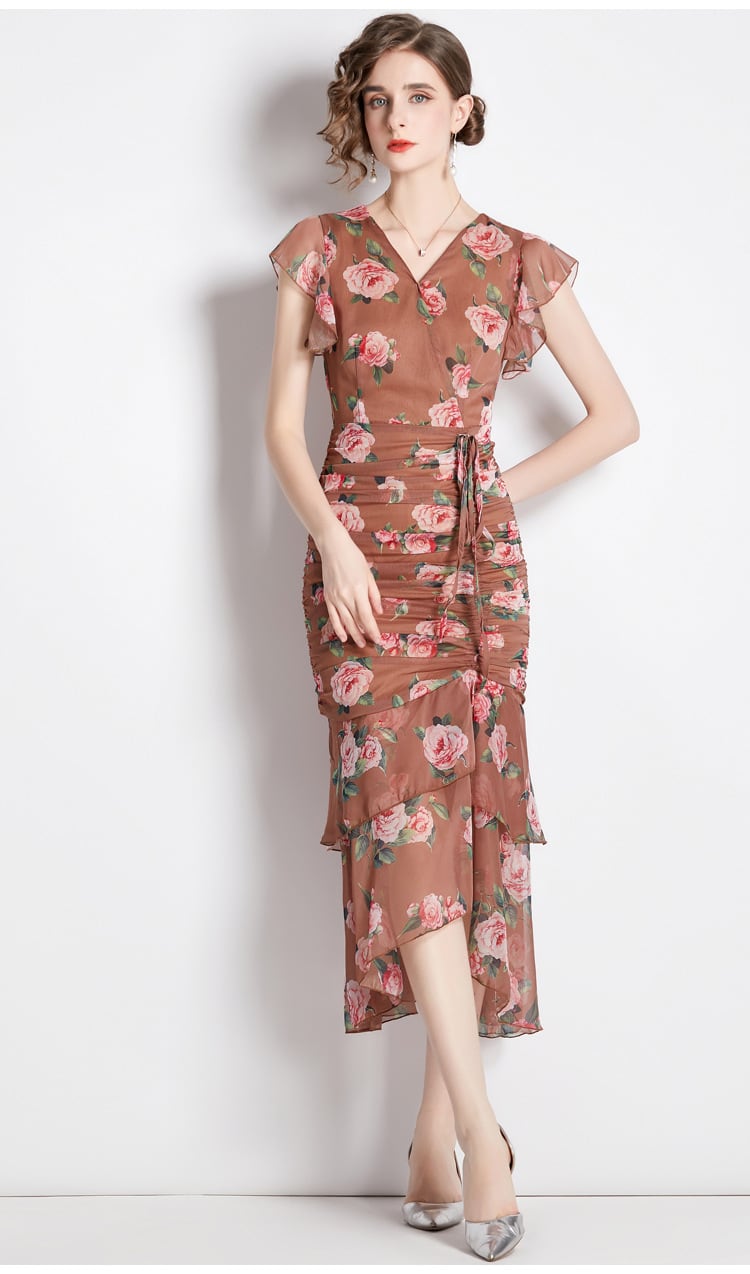 【dress】フリルプリントワンピース　M25062