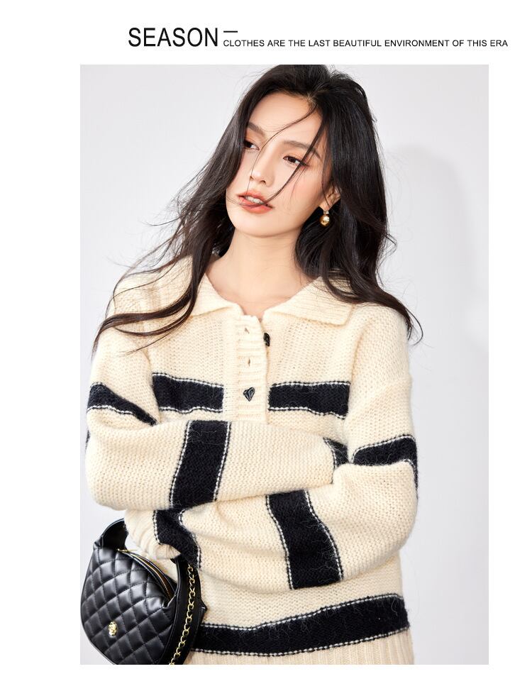【tops】ボーダー柄ニットセーター　M18807