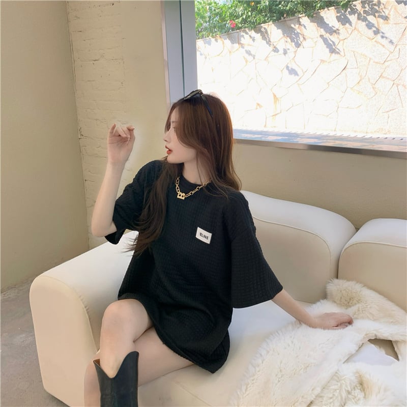 【tops】韓国ファッションINS風2色ラウンドネック半袖ゆったり着回しTシャツF0379