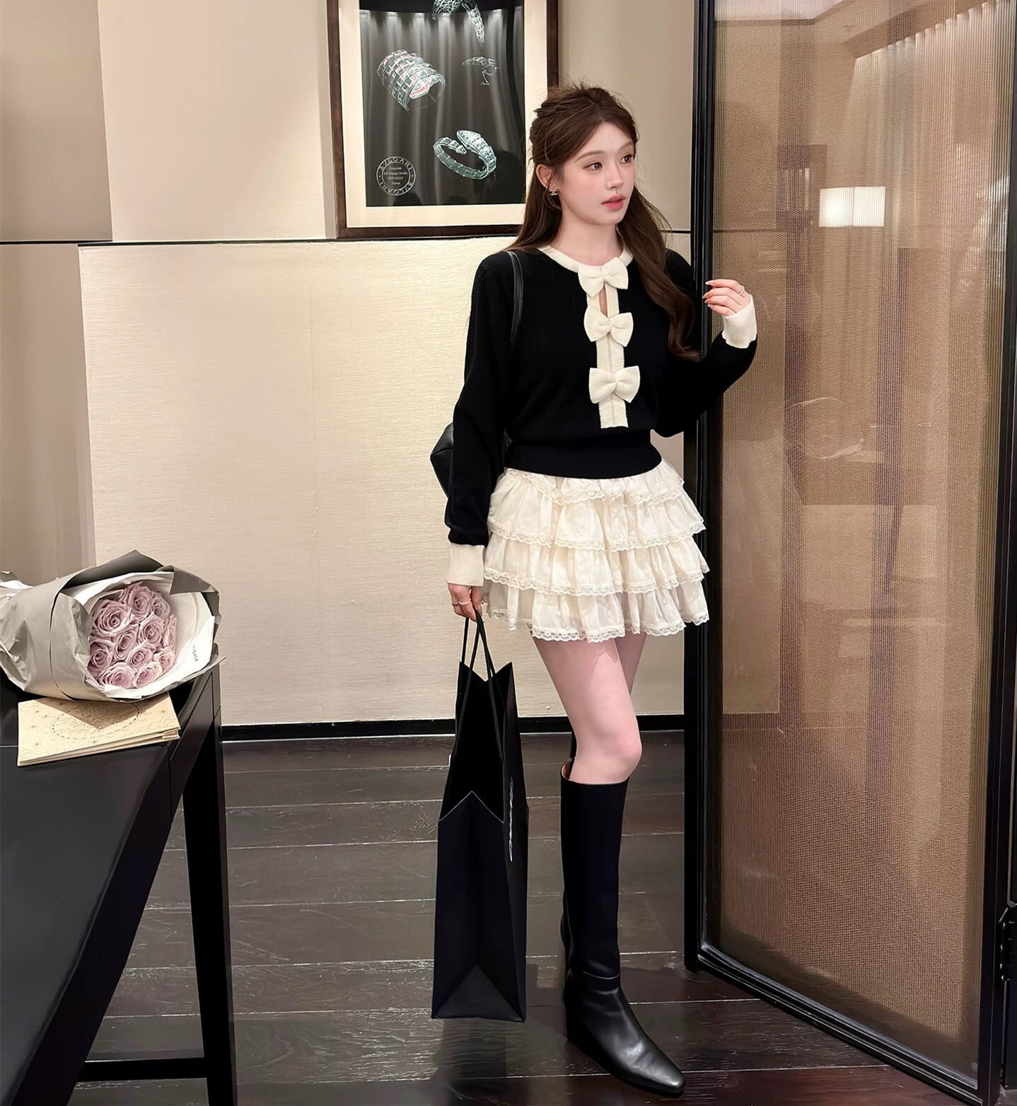 【tops】リボン付きニットトップス　N3332