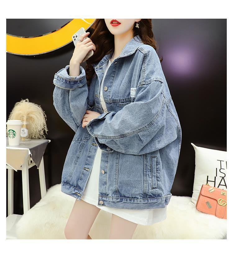 【outer】韓国ファッション秋新作ラペル長袖レトロゆったり着回しデニムジャケットF0695