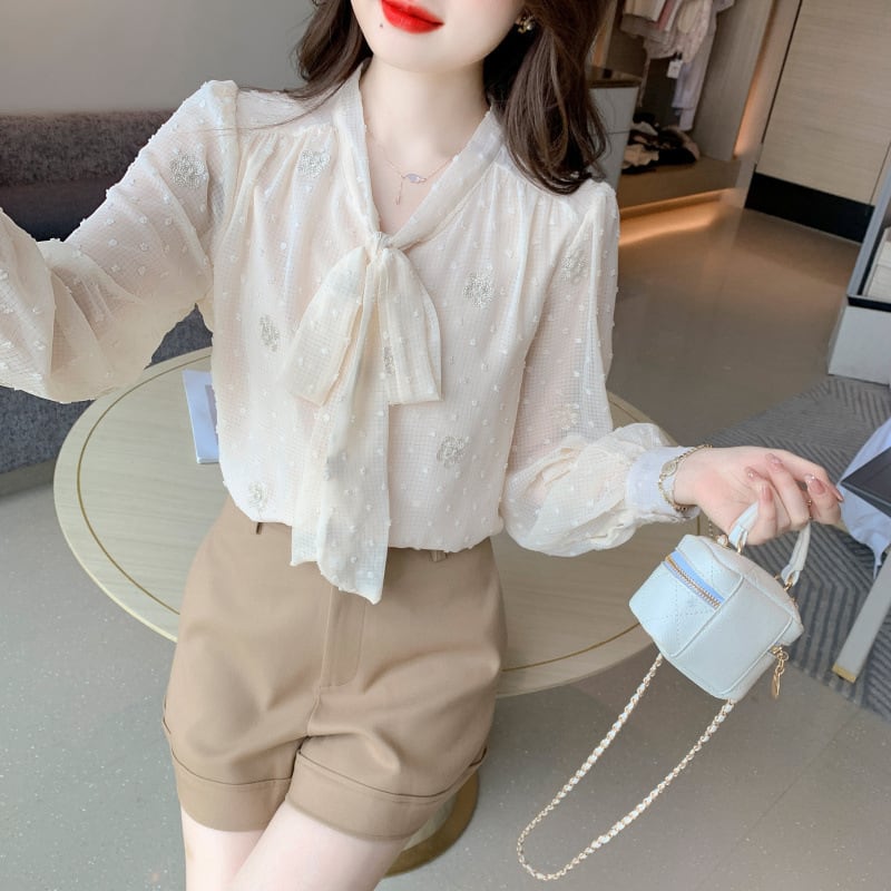【tops】リボン付きシャツトップス　M28633