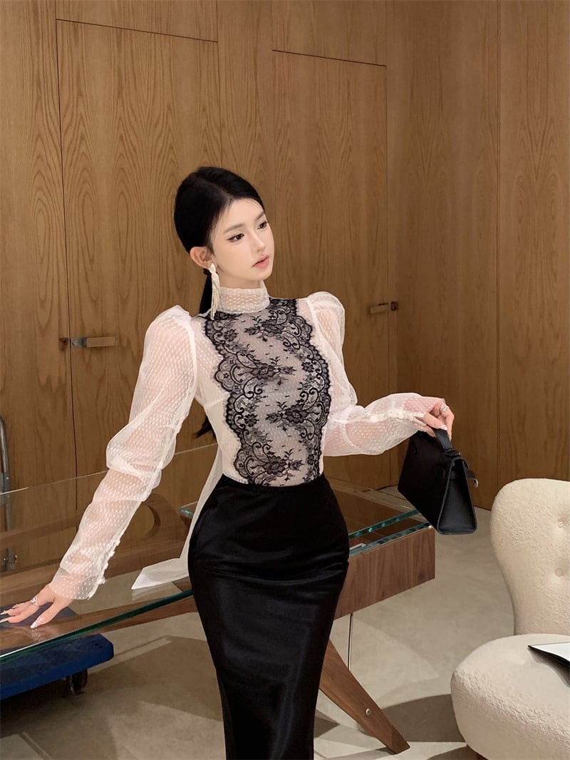 【tops】レース切り替えチュールトップス　M28013