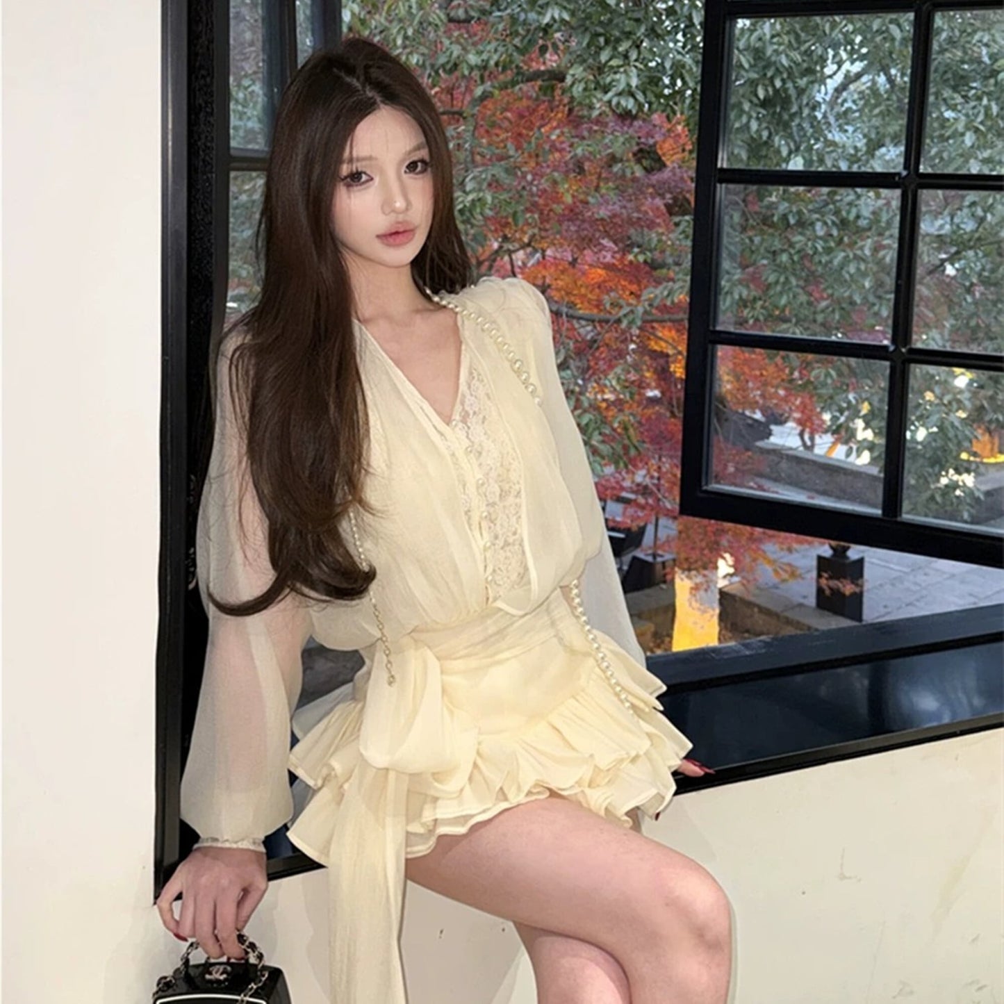 【dress】レースドッキングミニワンピース×ショートパンツセット　N3538