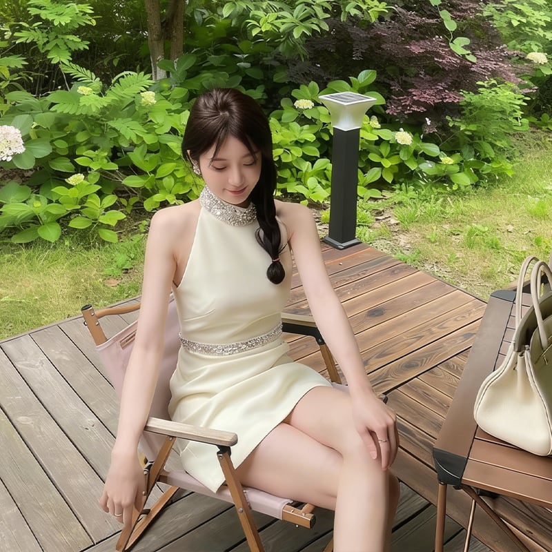 【dress】ラインストーン付きノースリーブワンピース Q8437