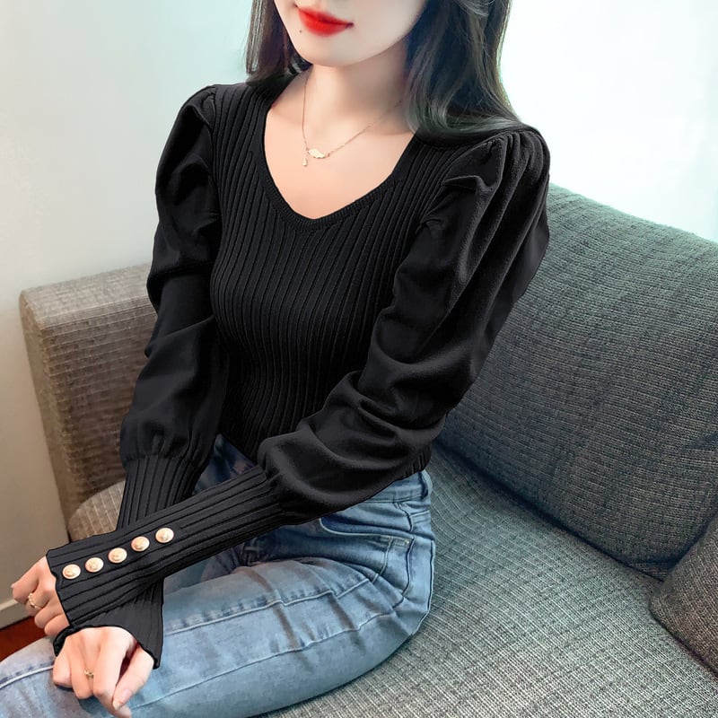 【tops】無地ニットトップス　M26208