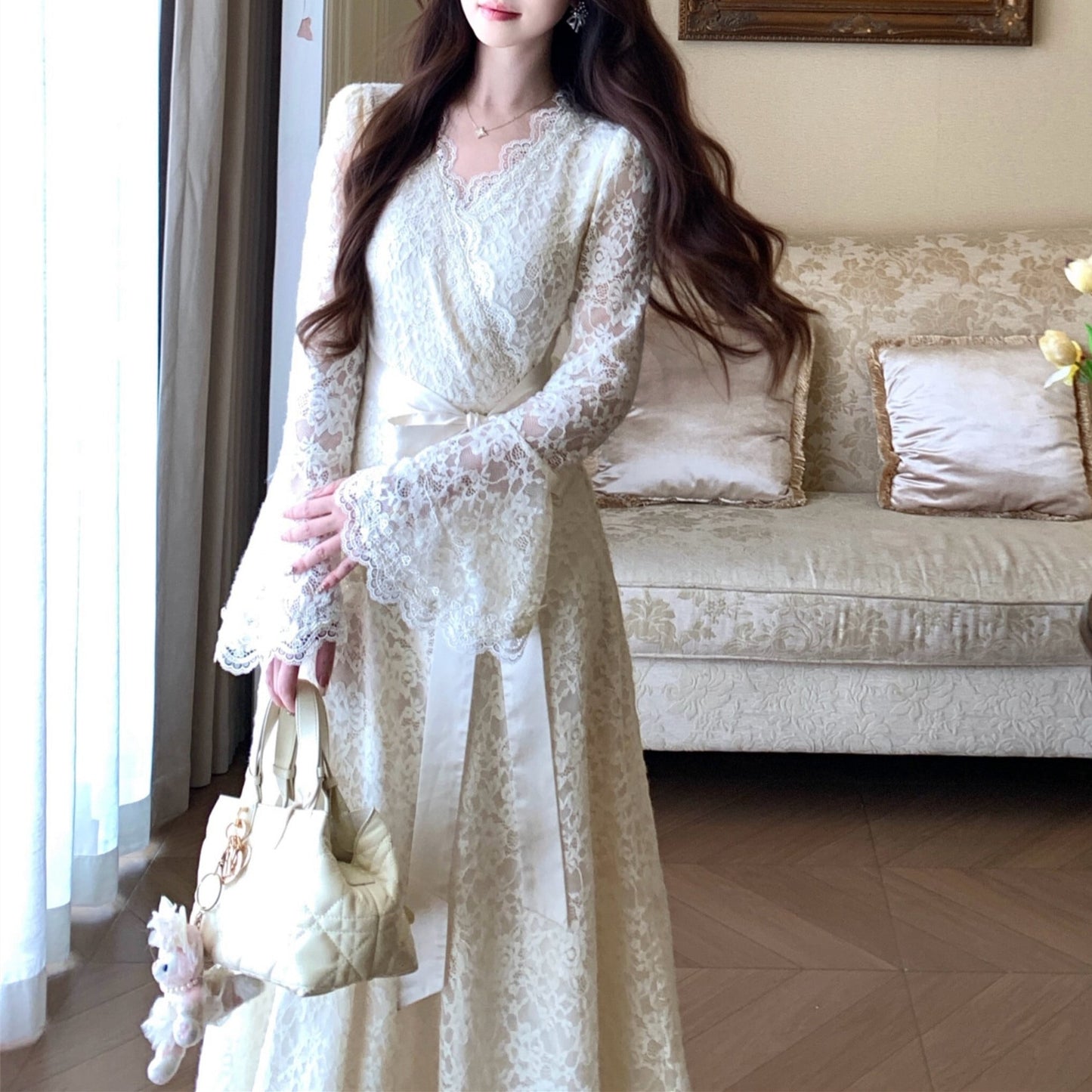 【dress】ベルスリーブレースワンピース　N3514