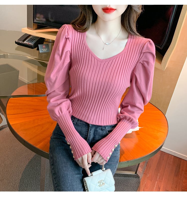 【tops】無地ニットトップス　M26208