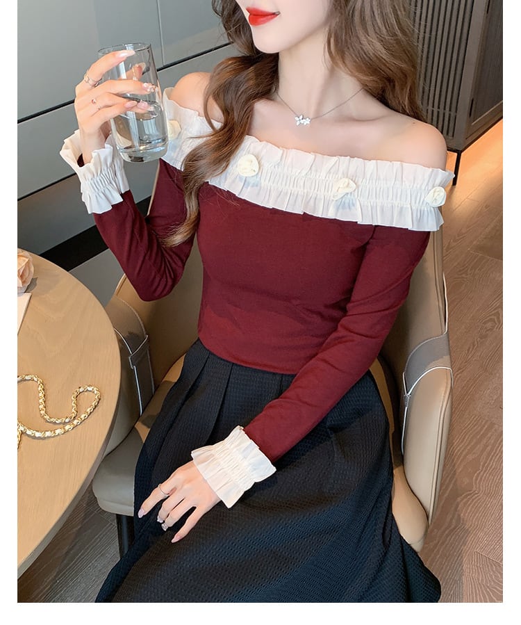 【tops】オフショルダー長袖Tシャツ　M28695