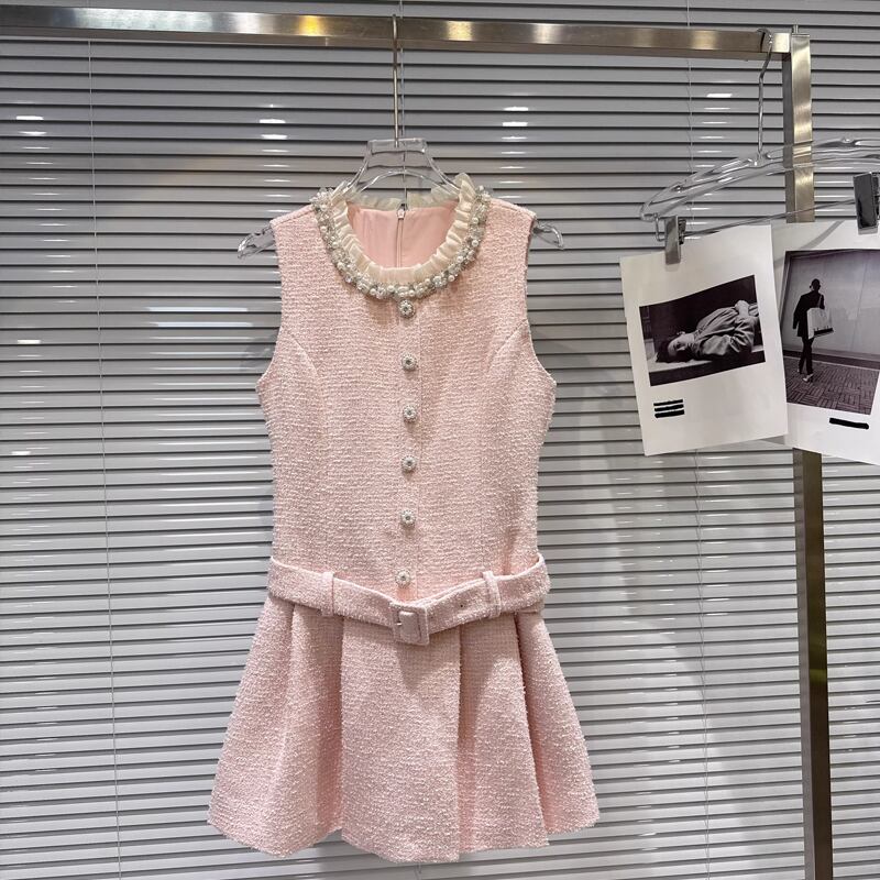 【dress】ツイードレース付きベストワンピース Q7891