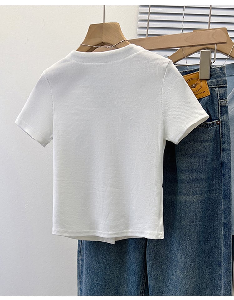 【tops】パールボタンVネックTシャツG21041