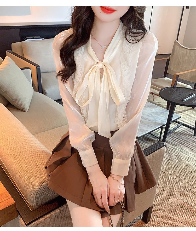 【tops】リボン付きシャツトップス　M29094
