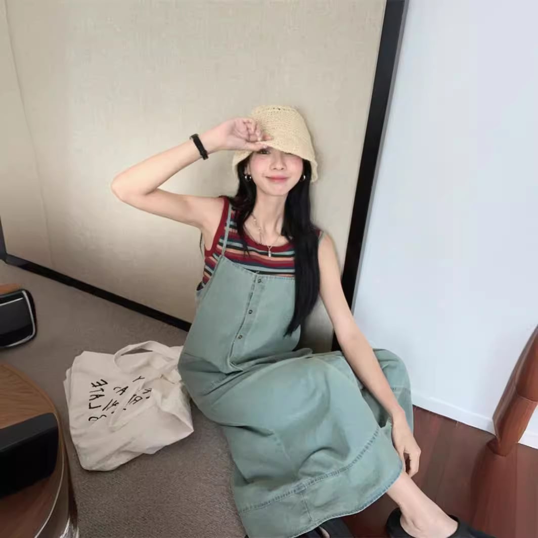 【set】ノースリーブTシャツ×デニムキャミワンピースセット　M24275