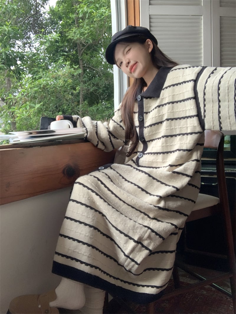 【dress】ボーダー柄ニットワンピース　M28643