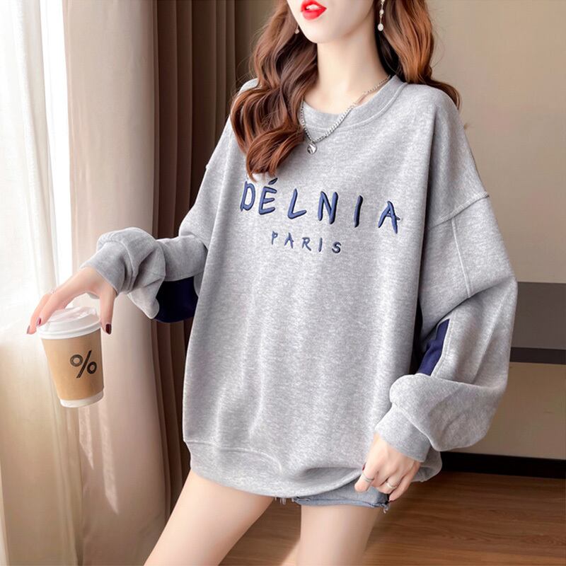 【tops】必ず目を引く秋新作〜3色ラウンドネック長袖ファッション配色英字柄着回しパーカーF0729