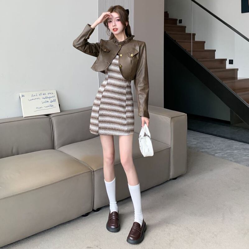 【set】PUアウター ×ワンピースセット　M18973